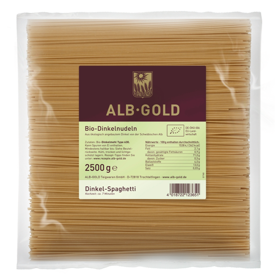 Bio Dinkel Spaghetti, Vorratsgröße 2,5 kg