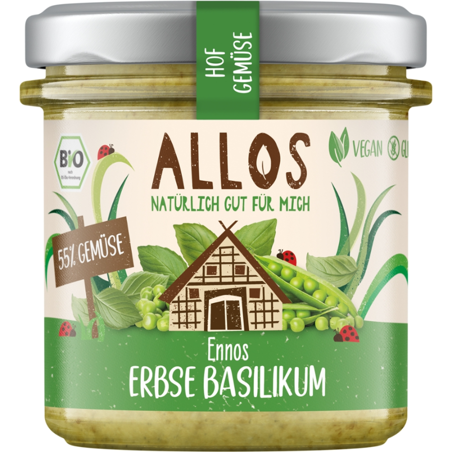 Bio Brotaufstrich Hof-Gemüse Ennos Erbse Basilikum