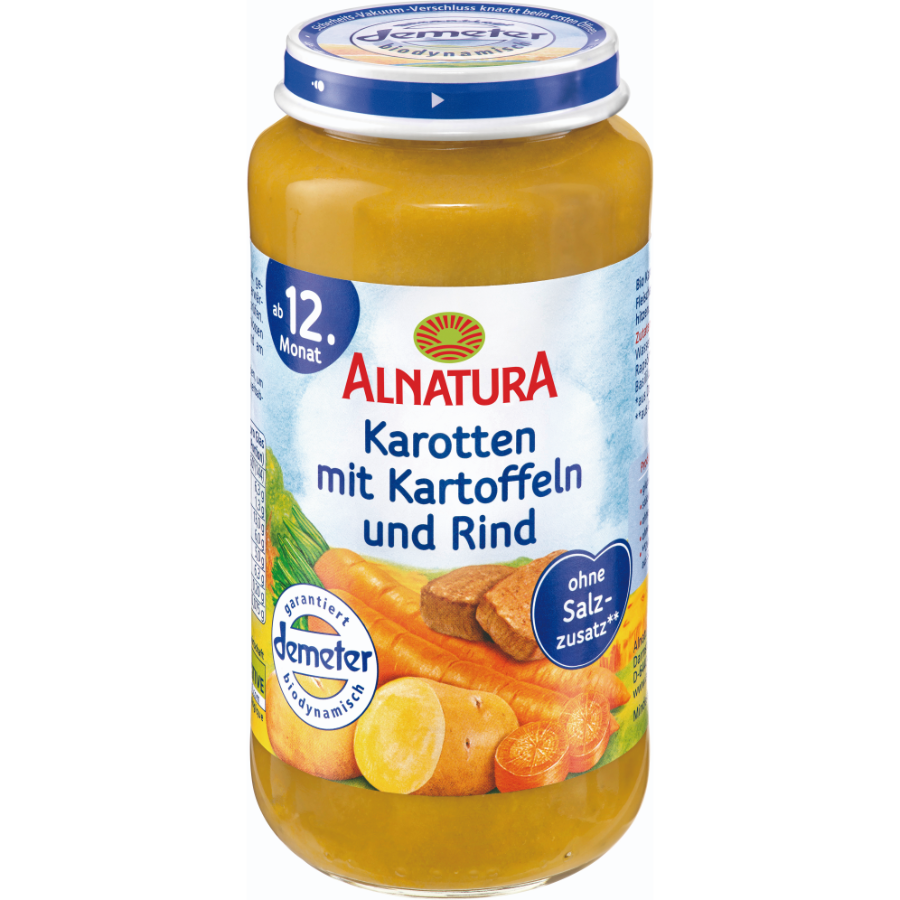 Bio Babybrei Karotten, Kartoffeln & Rind, demeter, ab 12. Monat