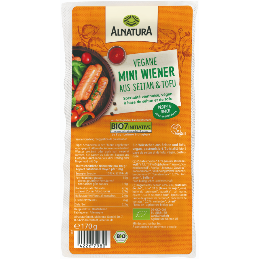 Bio Miniwiener aus Seitan & Tofu