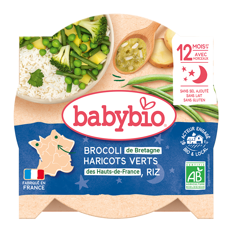 Bonne Nuit Brocoli de Bretagne Haricots verts de Vendée & Riz au Persil (Dès 12mois) Bio