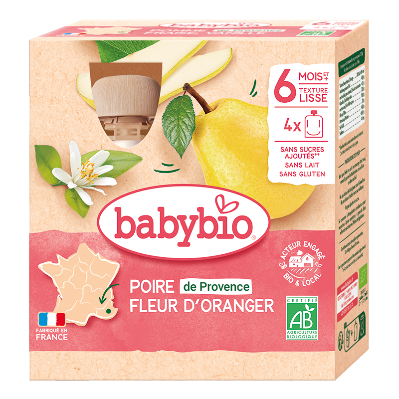 Gourde Poire Fleur d'Oranger Bio (dès 6 mois) - 4x90g