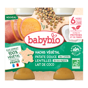 Petits Pots Midi Hachis Végétal Bio - Patate Douce des Landes Lentilles de nos Régions Lait de Coco (dès 6 mois) - 2x200g
