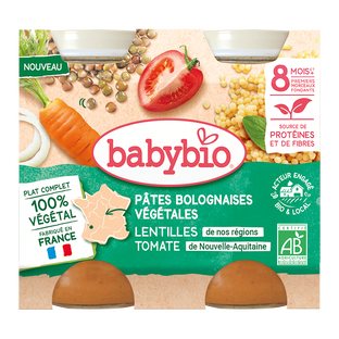 Petits pots midi pâtes bolognaises végétales bio - carottes des Landes lentilles de nos régions tomates de nouvelle-Aquitaine (dès 8 mois) - 2x200g