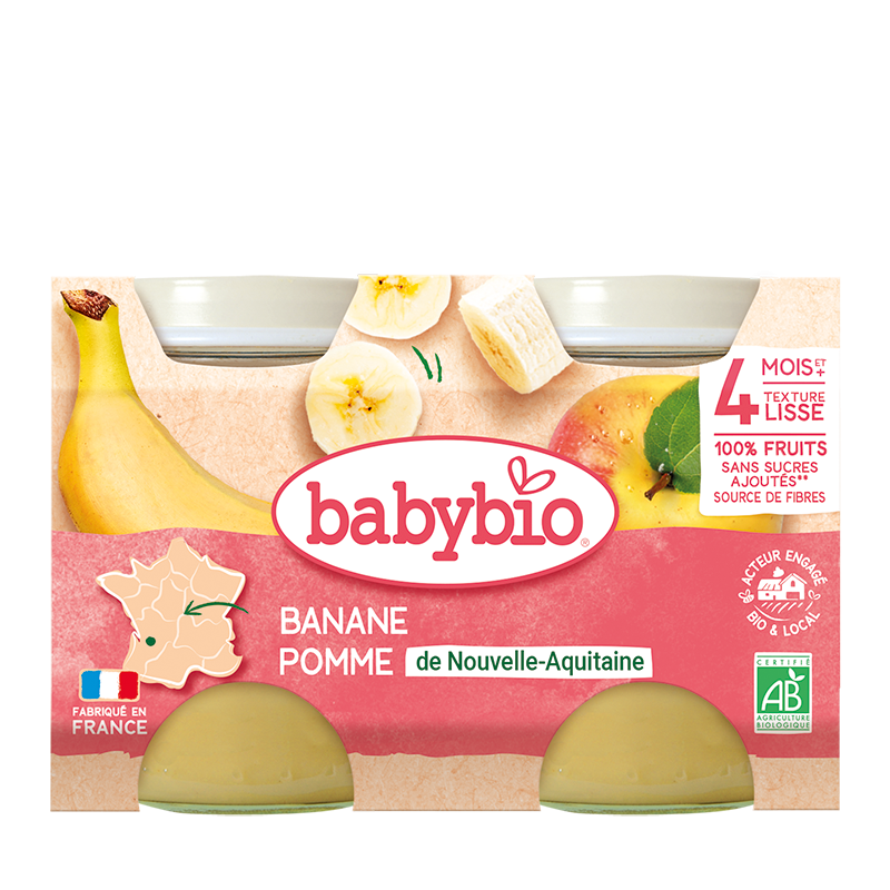 Petits pots pomme banane bio (dès 4 mois) - 2x130g