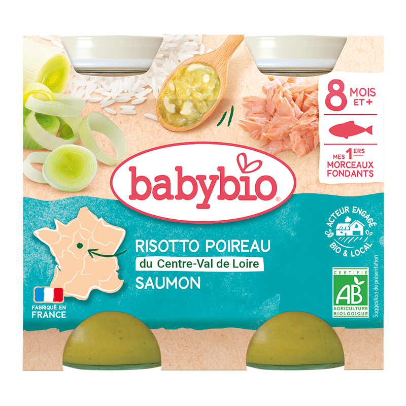 Petits Pots Midi Risotto Poireau Saumon Bio  - Morceaux Fondants (dès 8 mois) - 2x100g