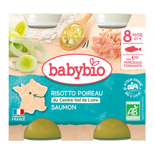 Petits Pots Midi Risotto Poireau Saumon Bio - Morceaux Fondants (dès 8 mois) - 2x100g