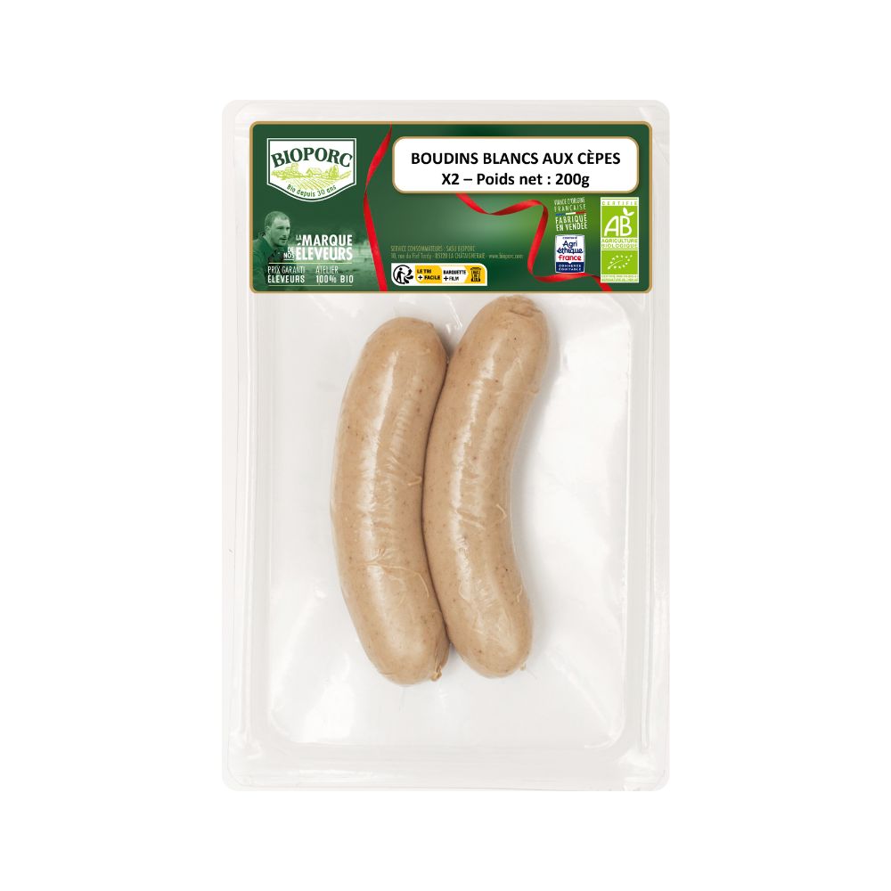 Boudin blanc sans nitrites aux cèpes bio x2