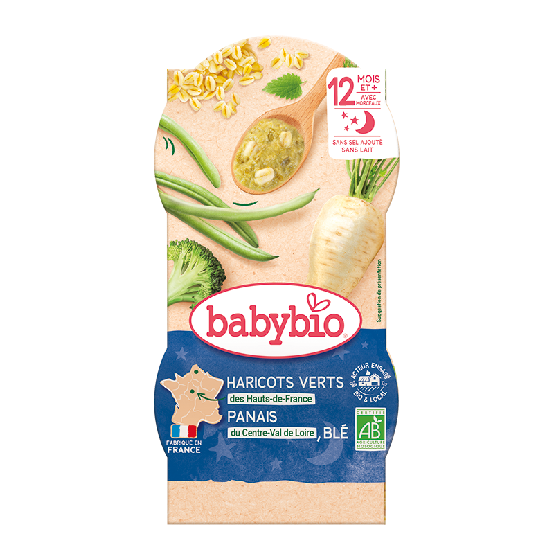 Bols Menu Haricots Verts Panais Et Blé Bio (dès 12 mois) - 2x200g