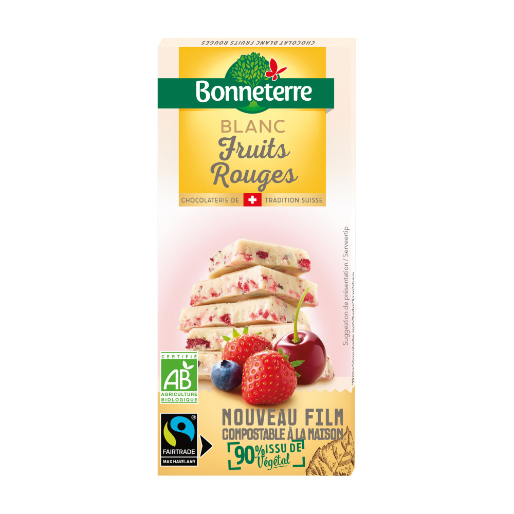 Chocolat blanc aux fruits rouges bio