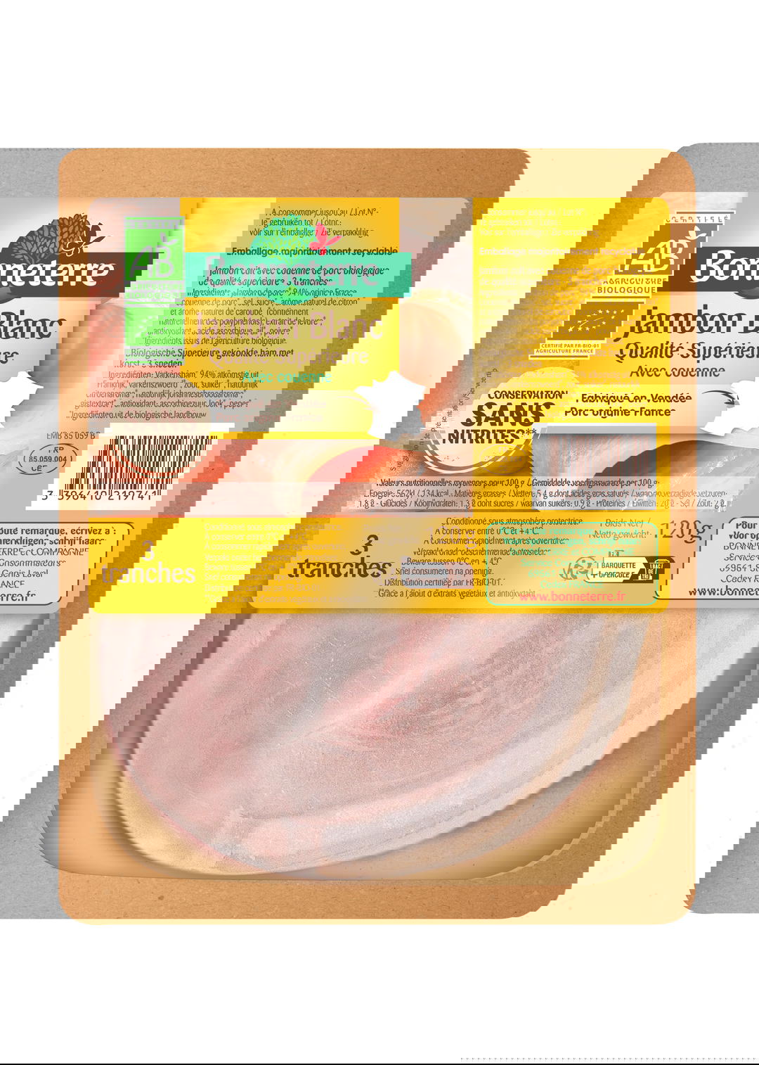 Jambon blanc sans nitrites bio - 3 tranches