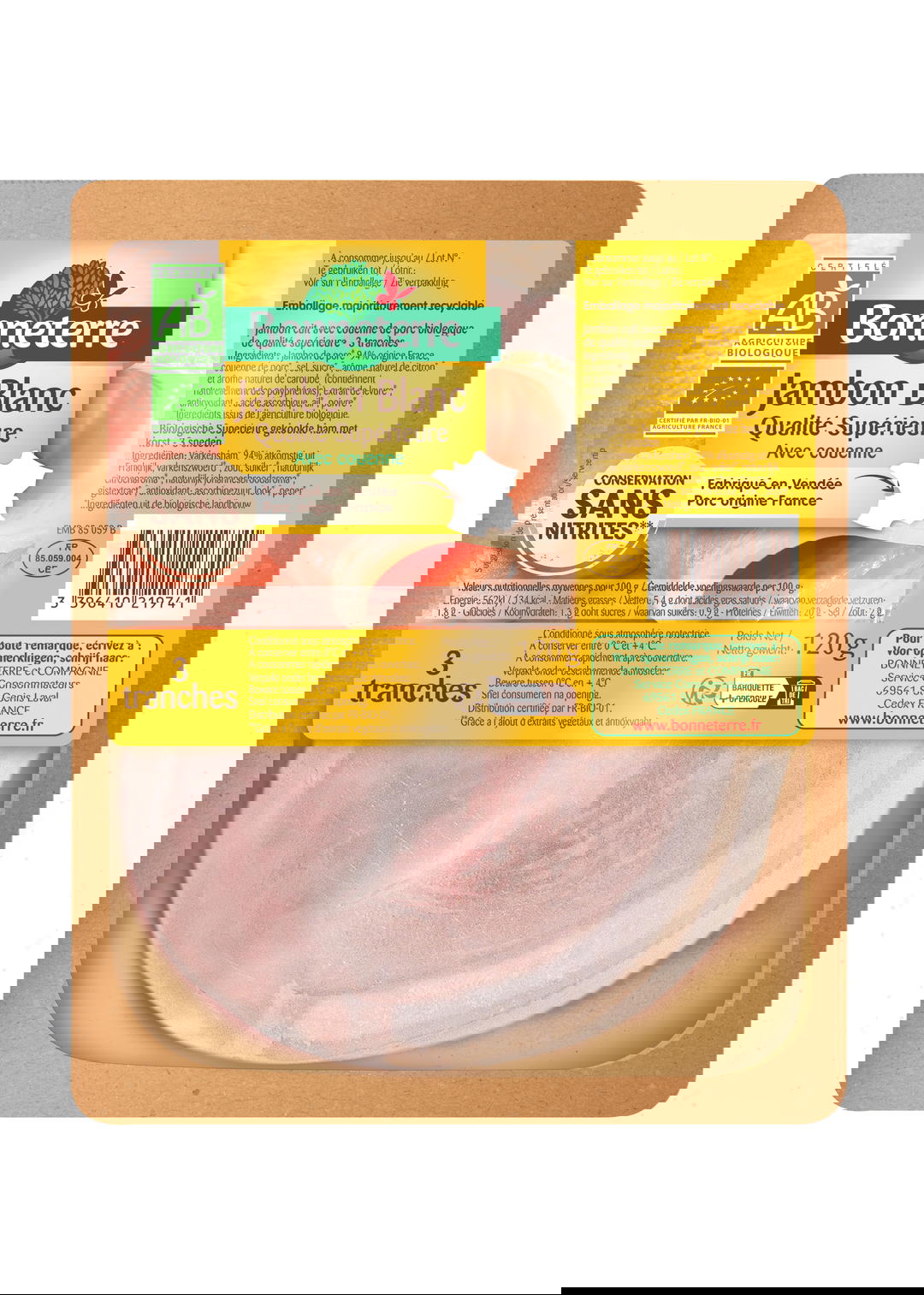 Jambon Blanc sans Nitrites Bio - 3 tranches