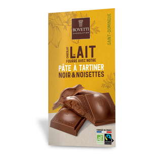 Tablette Chocolat au Lait Fourrée à la Pâte à Tartiner Noir et Noisettes Bio