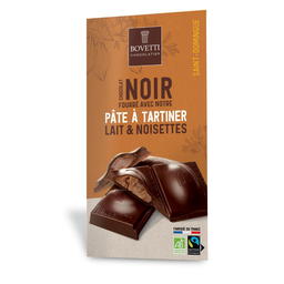 Tablette Chocolat Noir Fourrée à la Pâte à Tartiner Lait et Noisettes Bio