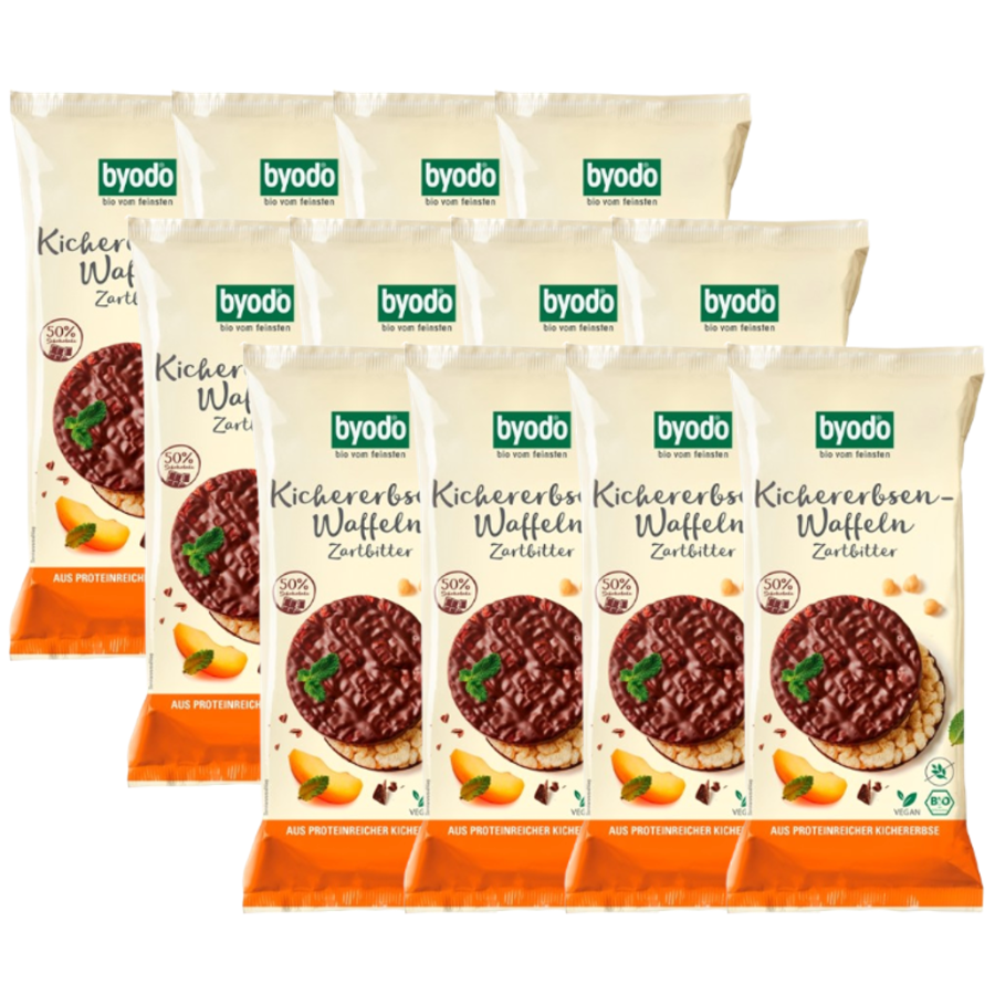Bio Kichererbsen Waffeln Zartbitter, Karton 12 Stk.