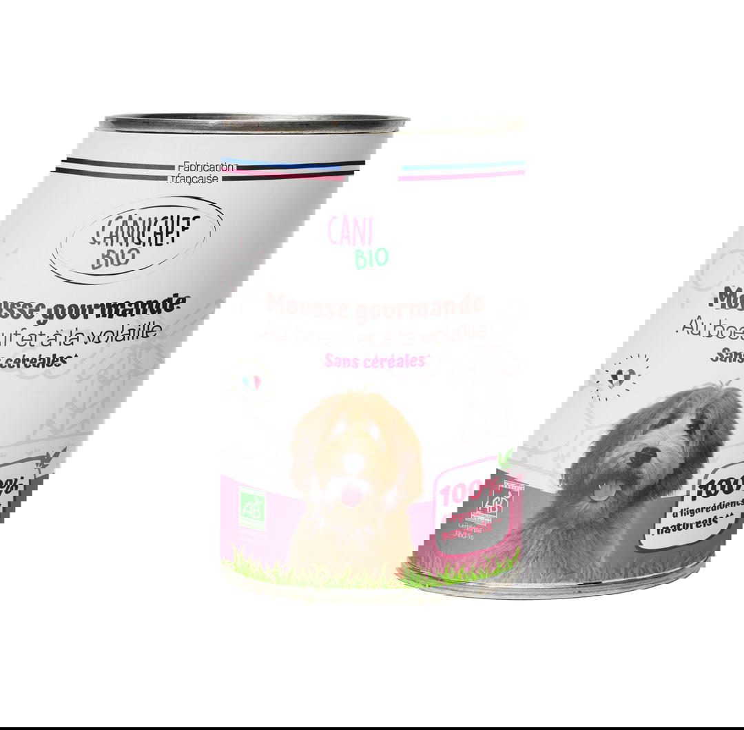 Mousse gourmande sans céréales pour chien bio