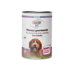 Mousse gourmande sans céréales pour chien bio