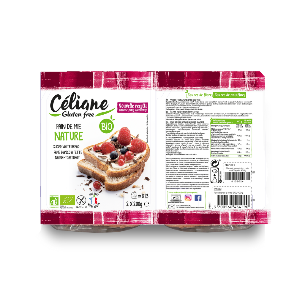 Pain de mie nature sans gluten bio