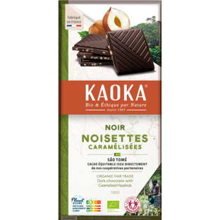 Chocolat noir à 66% aux éclats de noisettes caramélisées bio et équitable