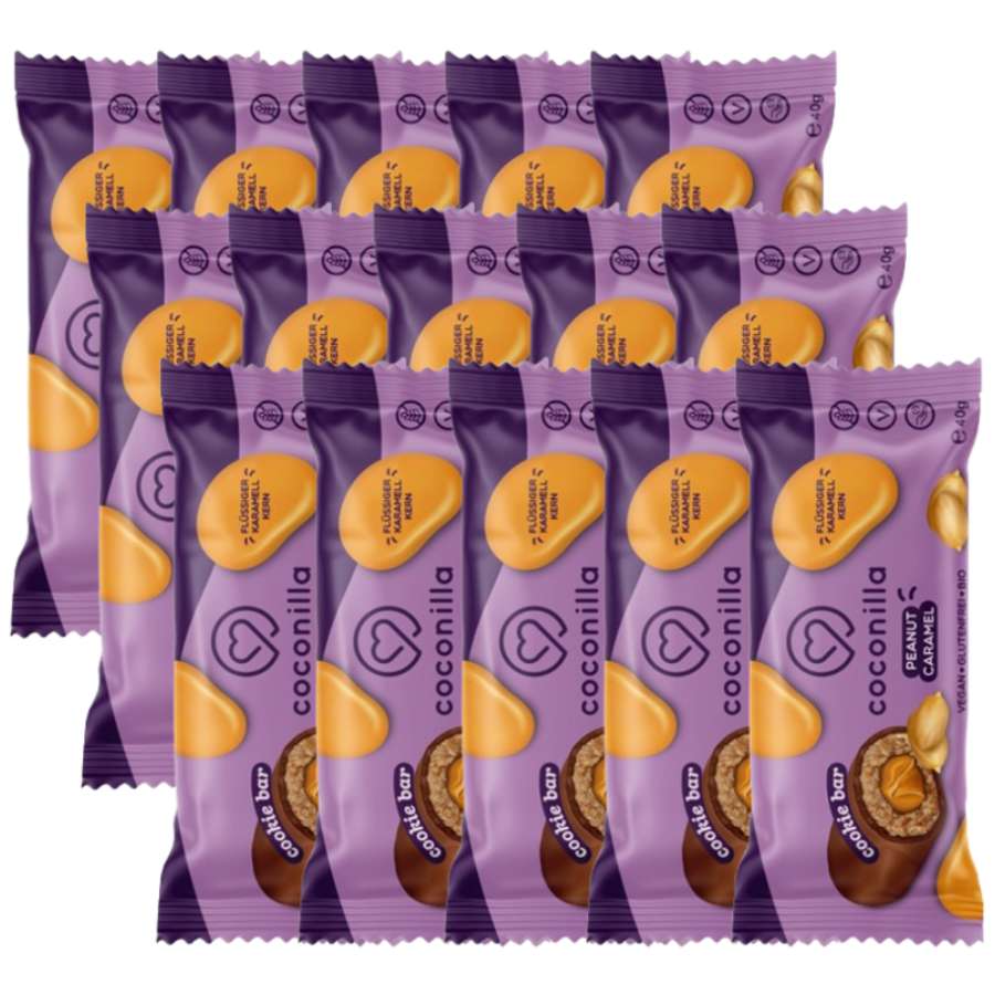 Bio Schoko-Keksriegel Erdnuss Karamell, Karton 15 Stk.