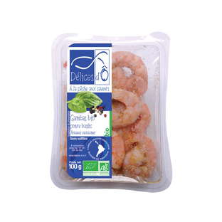 Gambas cuites décortiquées bio marinées au poivre et basilic
