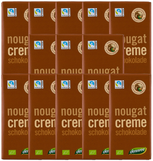 Bio Schokolade Vollmilch mit Nougatcremefüllung, Karton 13 Stk.