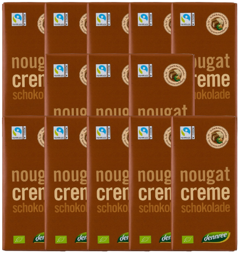 Bio Schokolade Vollmilch mit Nougatcremefüllung, Karton 13 Stk.