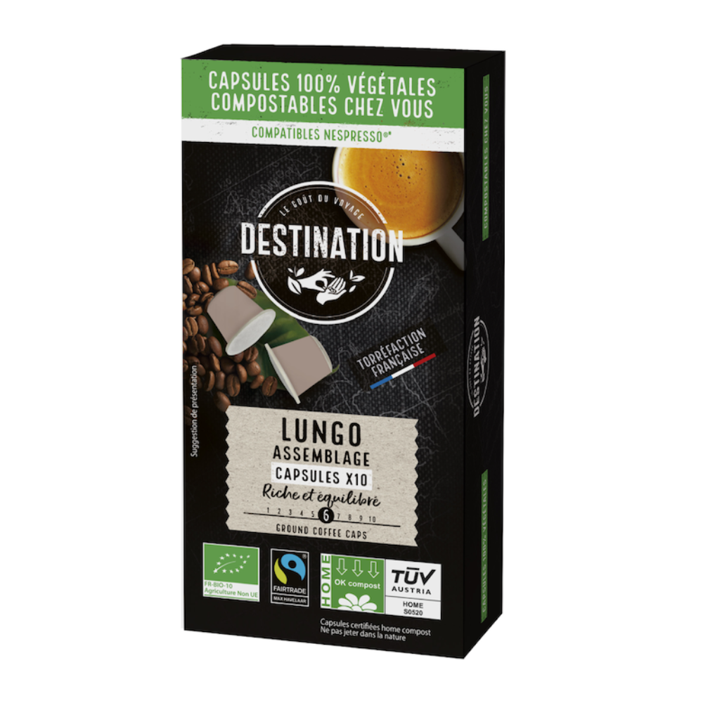 Café capsules ok home compost lungo pur arabica bio et équitable x 10