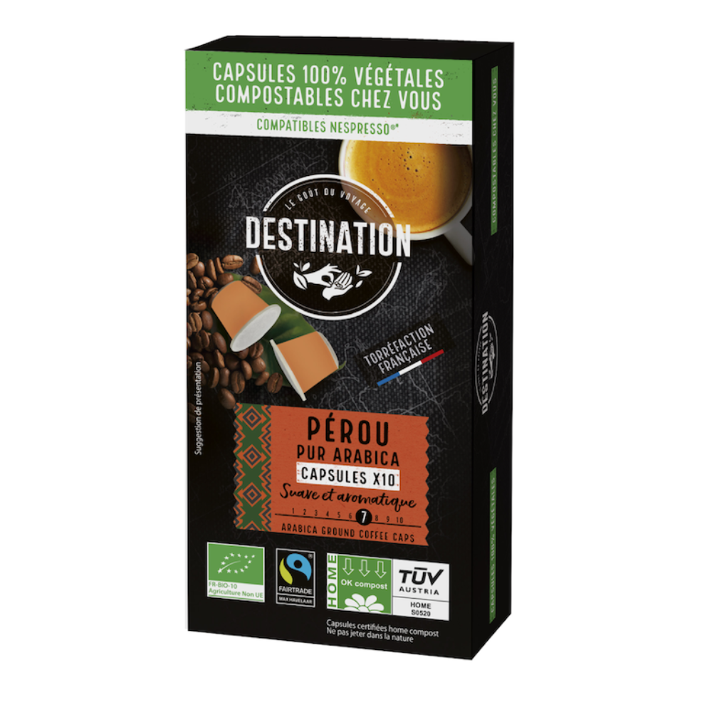 Café capsules ok home compost Pérou pur arabica bio et équitable x 10