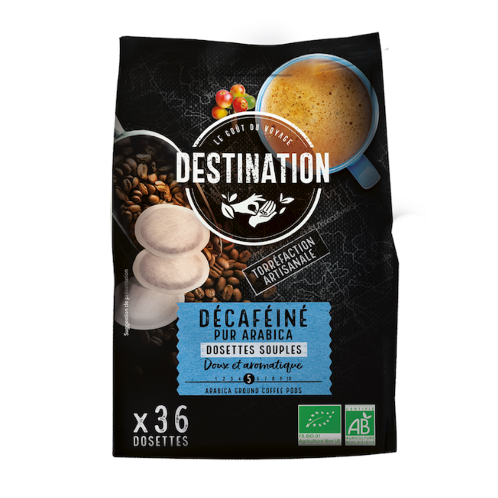 Café dosettes souples décaféiné pur arabica bio x 36