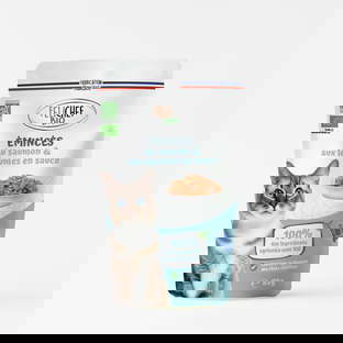 Pochons x12 emincé pour chat au saumon bio