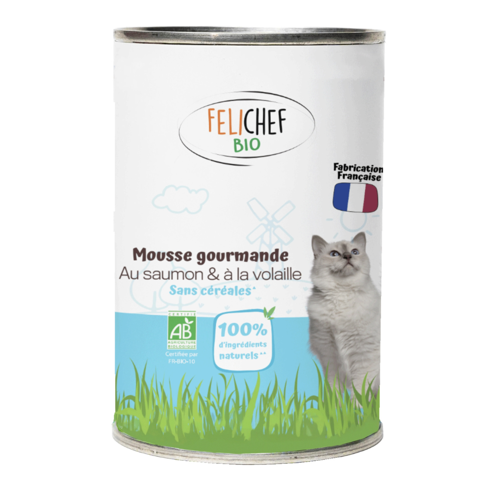 Mousse pour chat au saumon sans céréales bio