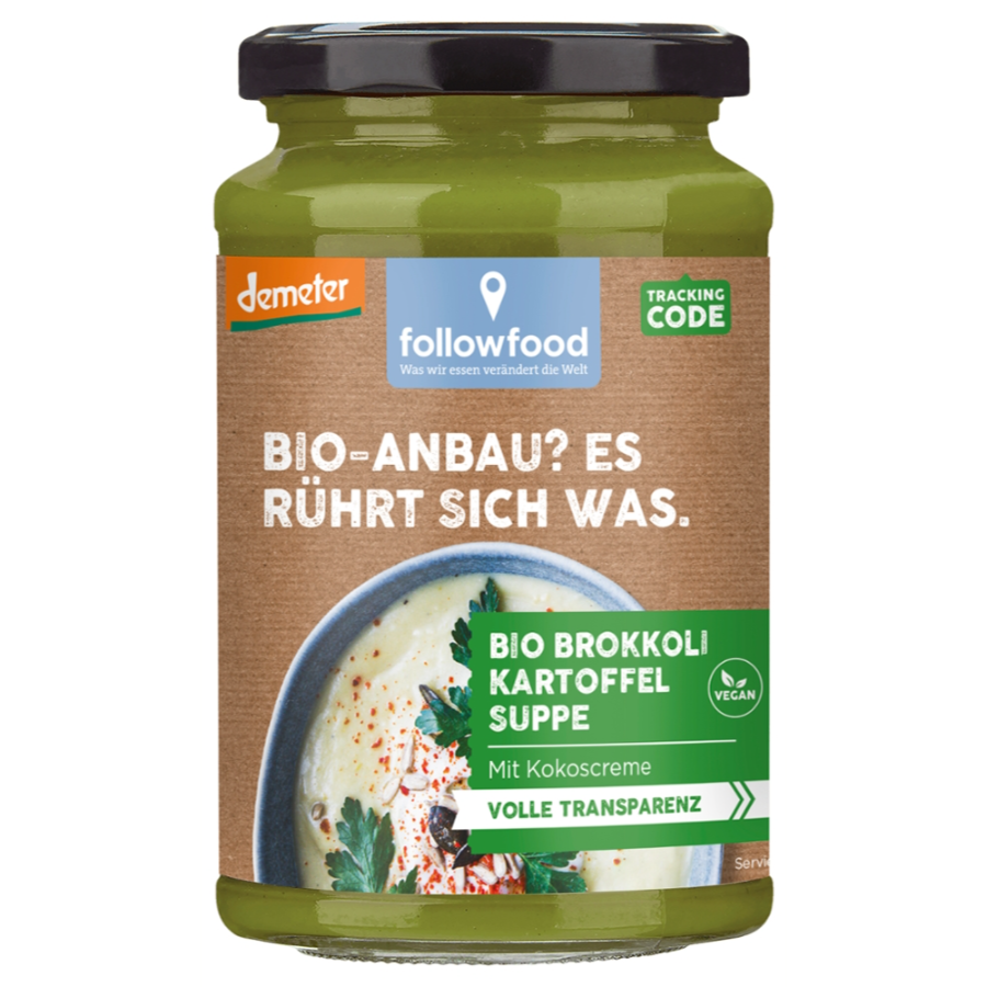 Bio Brokkoli Kartoffel Suppe mit Kokoscreme, demeter