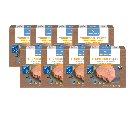 Thunfisch Filets in Bio-Sonnenblumenöl, Karton 8 Stk.