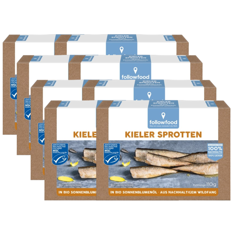 Kieler Sprotten in Bio-Sonnenblumenöl, Karton 8 Stk.
