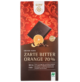 Bio Schokolade Grand Noir Zartbitter Orange 70% Kakao, vegan