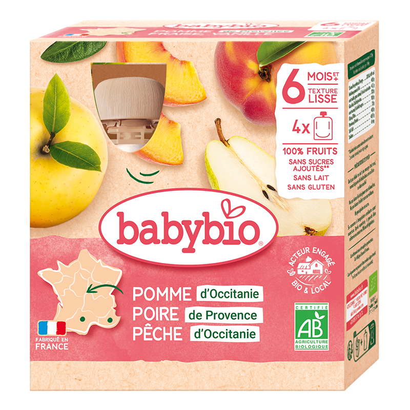 Gourdes Pomme Poire Pêche Bio (dès 6 mois) - 4x90g