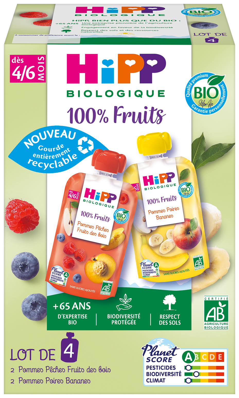 Gourdes 100% Fruits 2 variétés Bio 4/6 mois