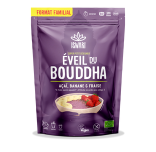 Petit déjeuner éveil du bouddha açaï banane fraise bio