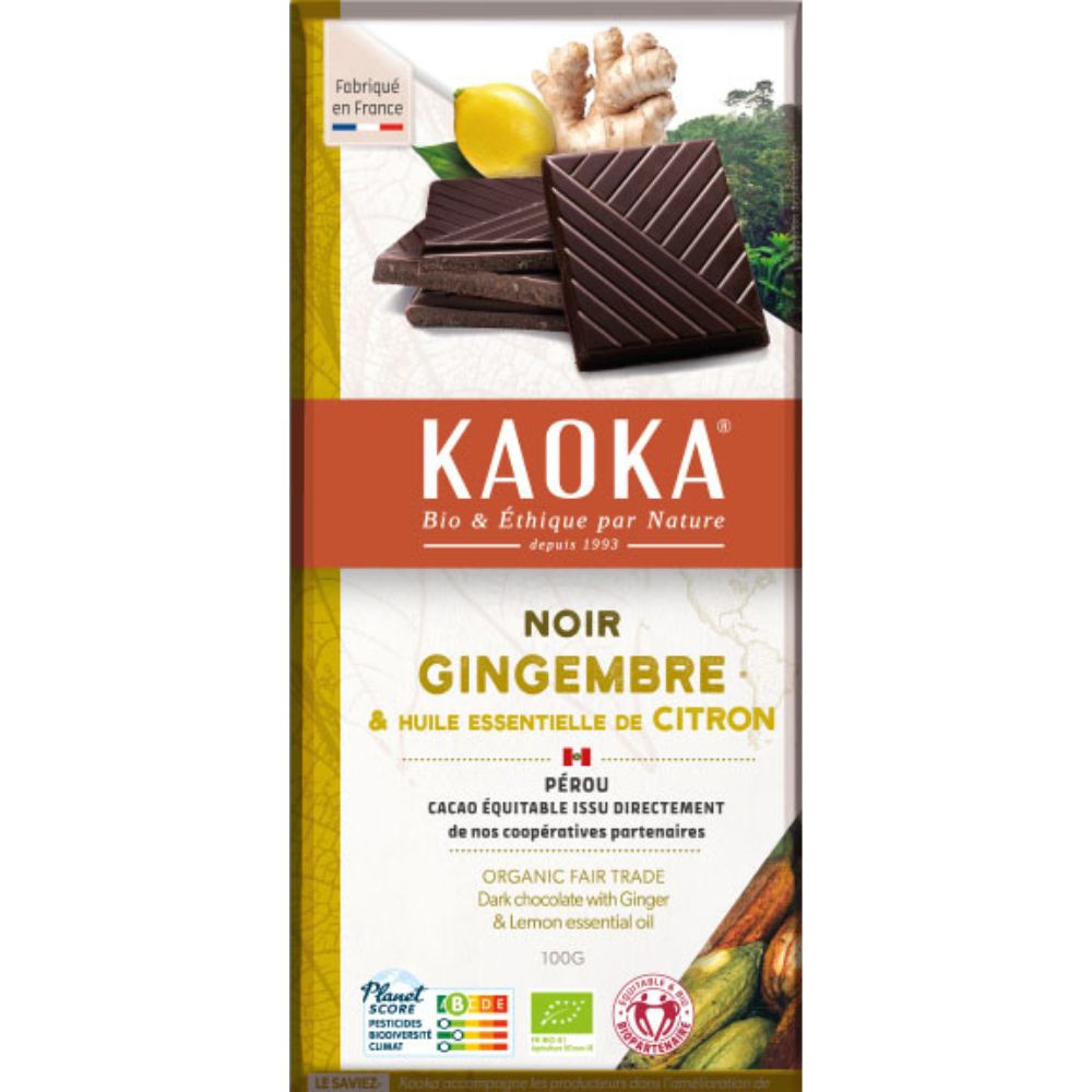 Chocolat noir citron gingembre bio et équitable