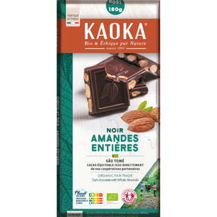 Tablette gourmande chocolat noir (66%) amandes entières bio et équitable
