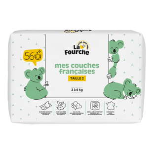 Couches françaises T2 (3 - 6 kg) avec matières d'origine naturelle x 56