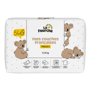 Couches françaises T3 (4 - 9 kg) avec matières d'origine naturelle x 54