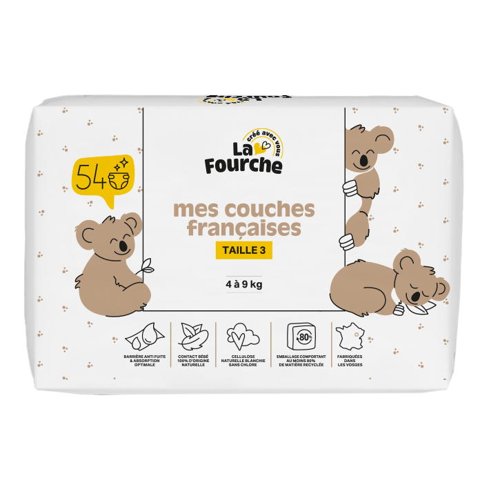 Couches françaises T3 (4 - 9 kg) avec matières d'origine naturelle x 54