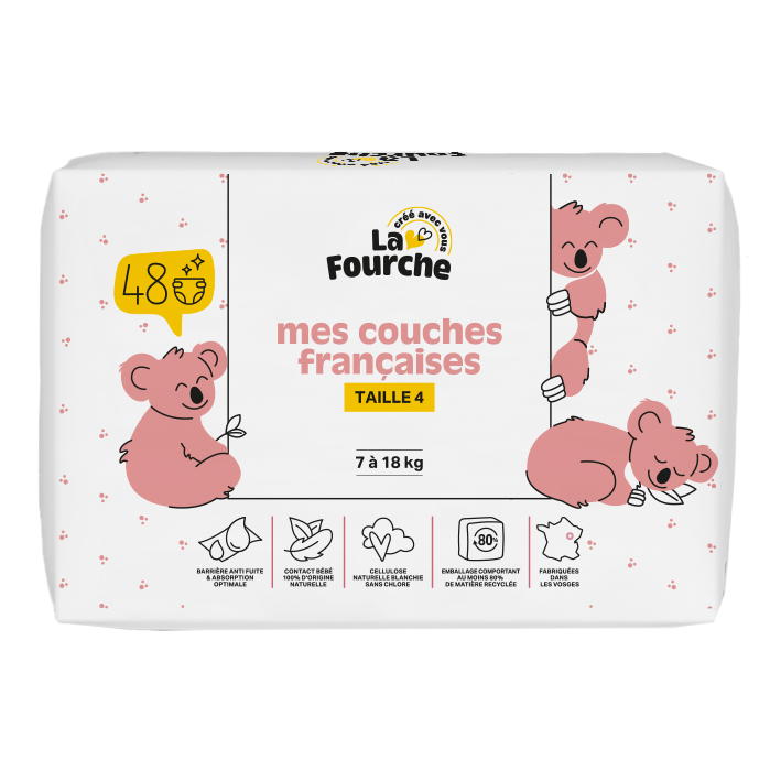 Couches françaises T4 (7 - 18 kg) avec matières d'origine naturelle x 48