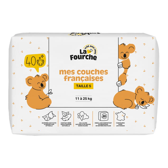 Couches françaises T5 (11 - 25 kg) avec matières d'origine naturelle x 40