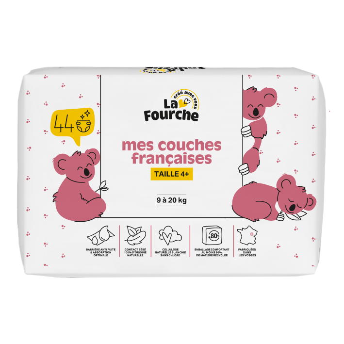 Couches françaises T4+ (9 - 20 kg) avec matières d'origine naturelle x 44