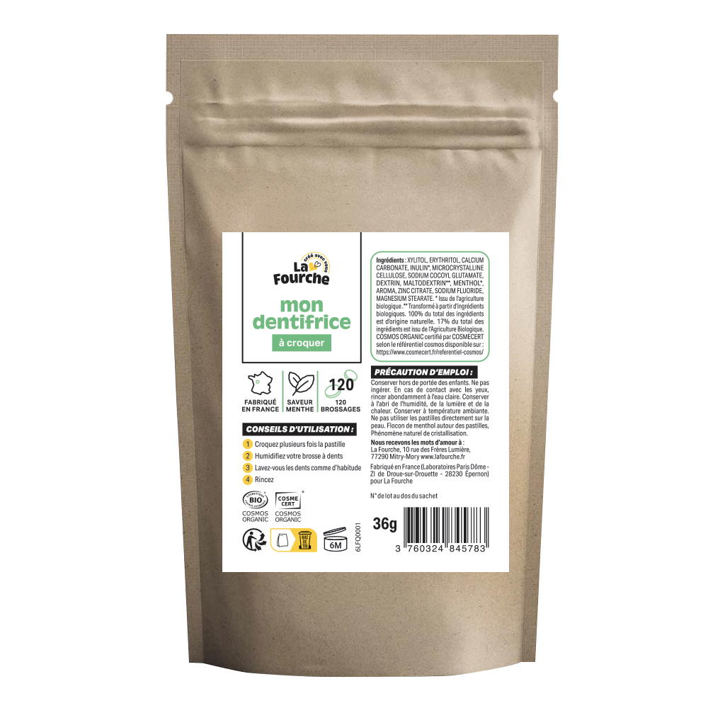 Dentifrice à Croquer Certifié Cosmos Organic - Avec Fluor x 120