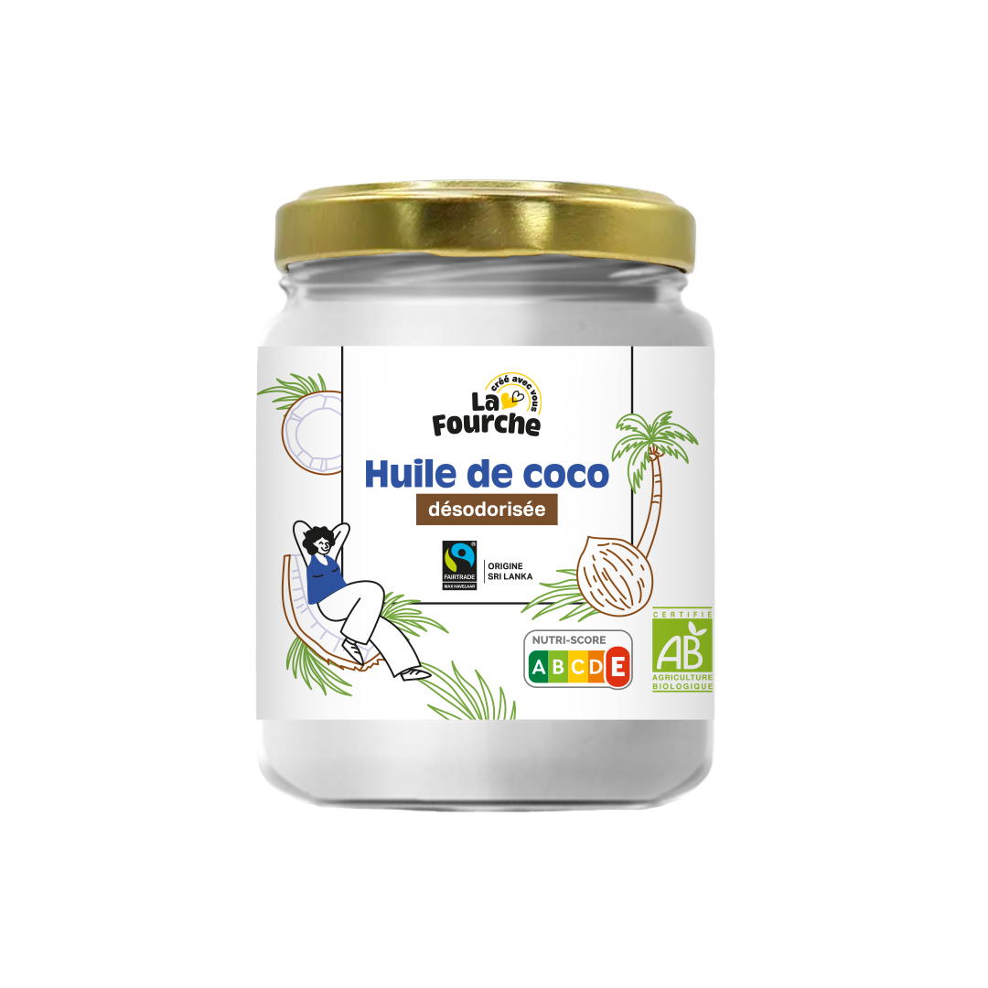 Huile de coco désodorisée bio et équitable