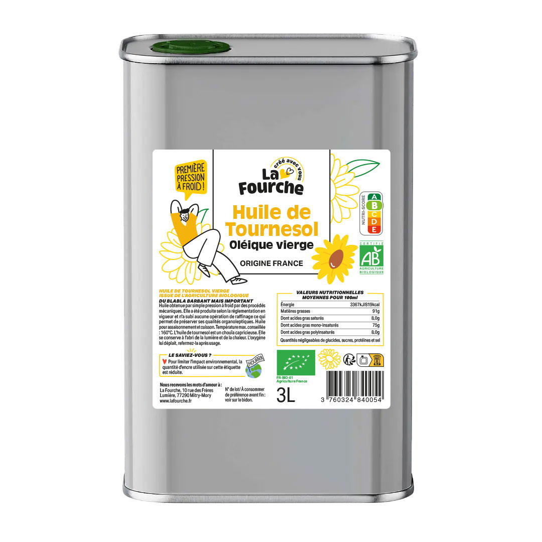 Huile de Tournesol Vierge Origine France Bio - 3L
